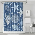thumbnail image 1 of Summer Beach Starfish Seashell Shower Curtain 72x72in with Hooks, Quick-Dry Polyester Nautical Decor for Coastal Sea-Inspired Bathrooms, 1 of 4