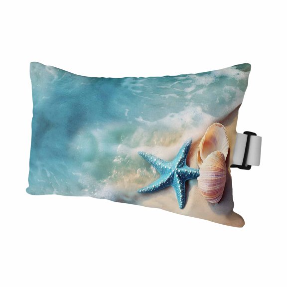 Summer Beach Starfish Shells Outdoor Pillow for Chaise Lounge Chair,Blue Waves Water Ripple Waterproof Headrest Lumbar Pillows with Insert&Elastic Strap for Patio Pool Garden Chairs Decor,1 Pack