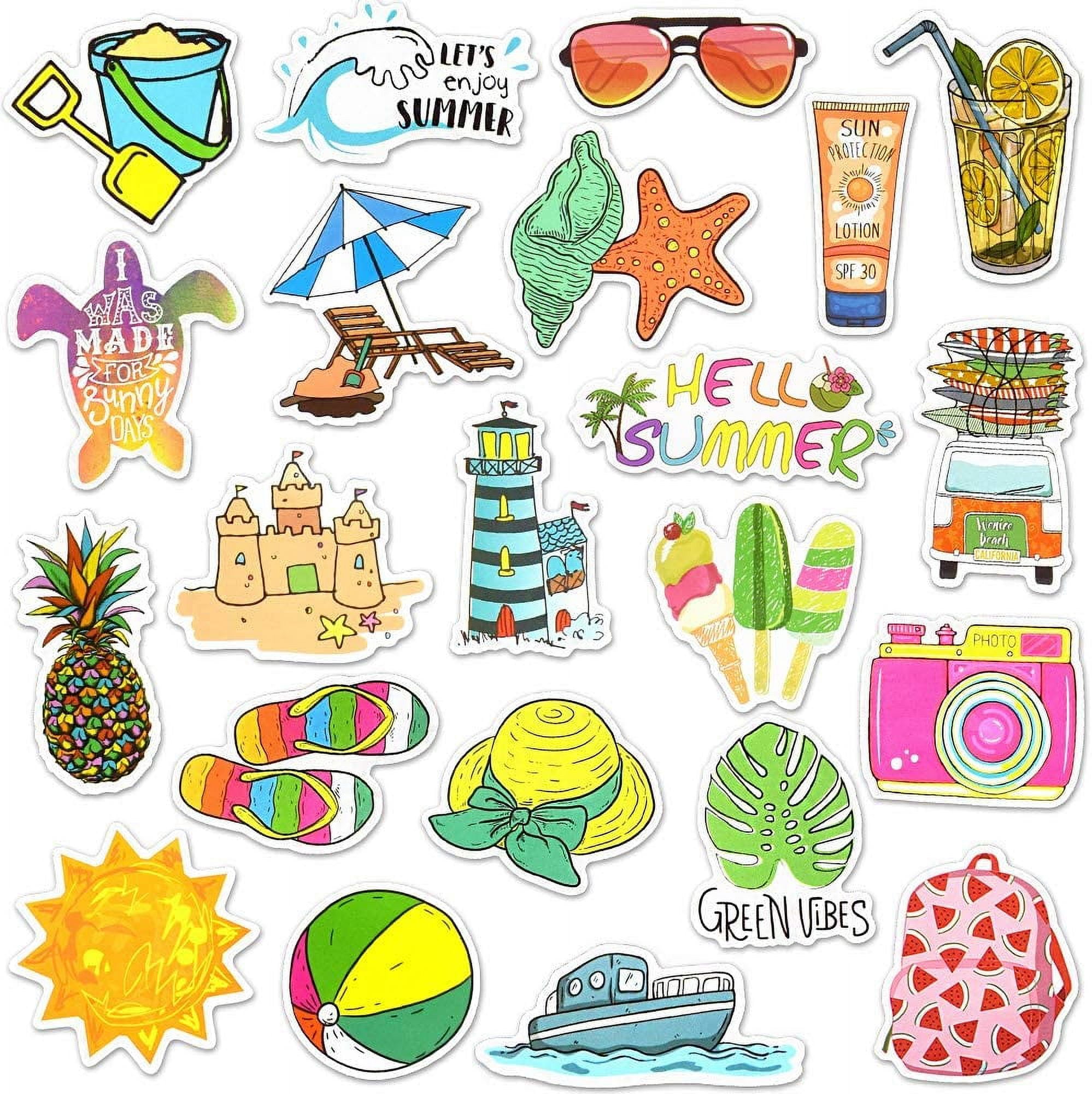 Summer Beach Stickers for Hydroflasks Cute Stickers for Kids Laptop Water Bottles Stickers Waterproof Stickers for Teens(50 Pcs)