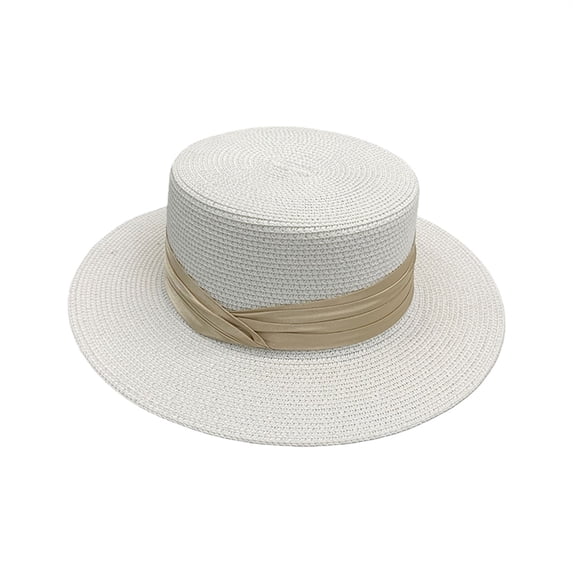 Summer Beach Sun Hat CQXIDFH Unisex Straw Panama Hat, Wide Brim Breathable Sun Hat for Summer Vacation, Beret Hat (White, One Size)