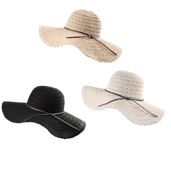 Summer Beach Sun Hats for Women Wide Brim Foldable Floppy Travel Packable UPF Hat/Black