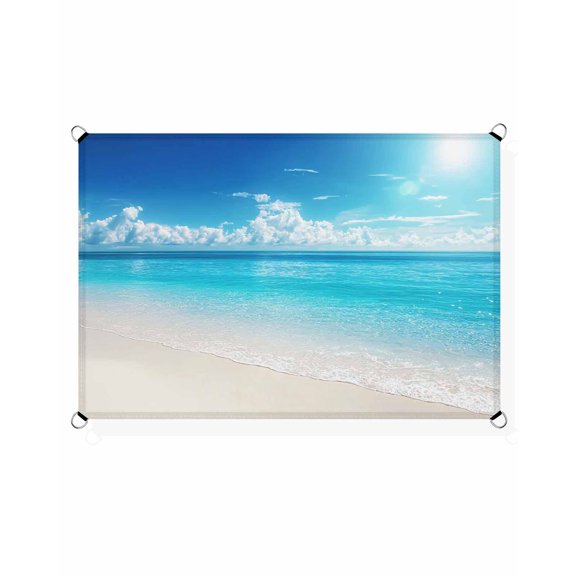 Summer Beach Sun Shade Sail 12'X16' Blue Sky Cloud Ocean Sea View UV Block Outdoor Sail Shades Breathable Waterproof Rectangular Sunshade for Patio Garden Pool Pergola Porch