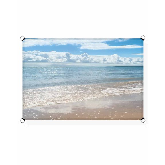 Summer Beach Sun Shade Sail 14'X18' Ocean Waves Sky Cloud UV Block Outdoor Sail Shades Breathable Waterproof Rectangular Sunshade for Patio Garden Pool Pergola Porch