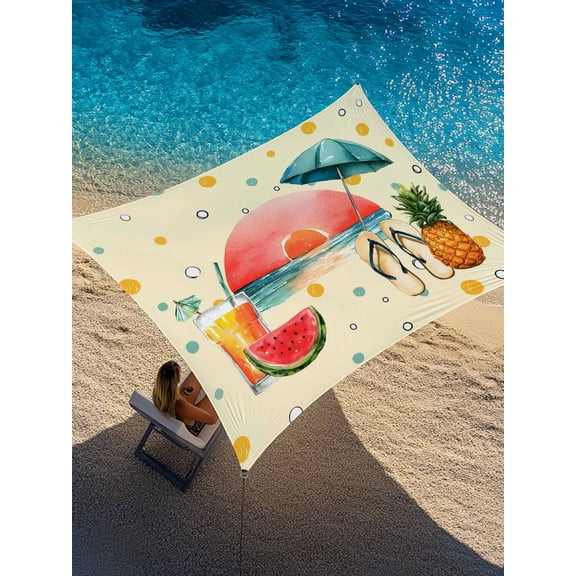 Summer Beach Sun Shade Sail 6.5' x 10', Watermelon Pineapple Umbrella Polka Dot Yellow Rectangle Outdoor Sunshade Canopy, Waterproof UV Block Patio Covers for Garden Yard Beach
