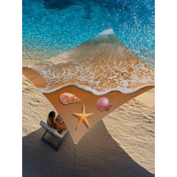 Summer Beach Sun Shade Sail 8' x 10', Ocean Waves Starfish Shell Conch Coastal Rectangle Outdoor Sunshade Canopy, Waterproof UV Block Patio Covers for Garden Yard Beach