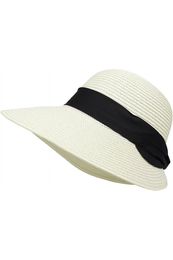 Summer Beach Sun Straw Hats for Women Wide Brim Packable Travel Bucket Hats UPF 50+