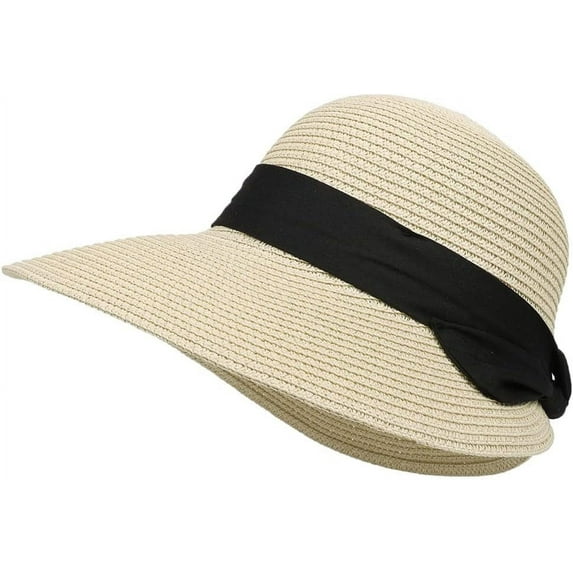 Summer Beach Sun Straw Hats for Women Wide Brim Packable Travel Bucket Hats UPF 50+