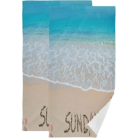 Summer Beach Sunday Kitchen Hand Towels 2 PCS, Seaside Blue Starfish Fingertip Bath Towels Ultra Soft and Highly Absorbent, Decorative Face Towels Dish Washcloths, 28.3"x14.4"