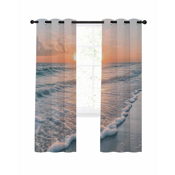 Summer Beach Sunset Landscape Blackout Curtains for Bedroom Living Room, Coastal Ocean Red Cloud Sky Wave 63 In Long Thermal Insulated Room Darkening Drapes Grommet Window Treatments, 52 x 63 In