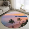 thumbnail image 1 of Summer Beach Sunset Landscape Round Area Rugs 3 ft, Coastal Ocean Palm Tree Cloud Sky Wave Washable Small Area Rug with Non-Slip Sturdy Edge Binding Round Front Door Mat Floor Carpet for Entryway, 1 of 9