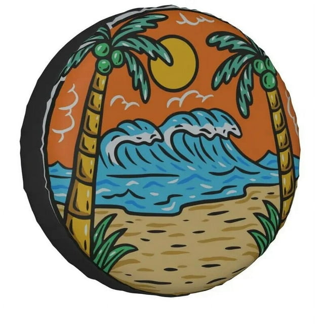 Summer Beach Sunset Palm Trees Spare Tire Cover for Prado Pajero 4WD