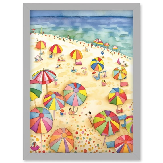 Summer Beach Sunshine Folk Art Artwork Framed Wall Art Print A4