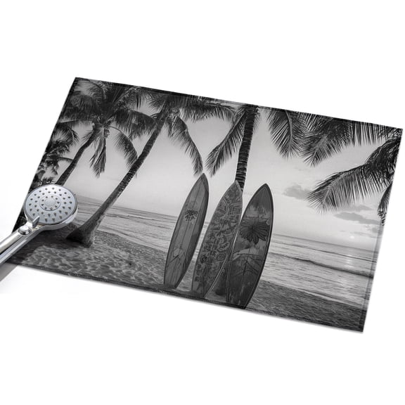 Summer Beach Surf Washable Area Rug 2 x 3 ft Palm Trees Black And White Surfboard Seaside, Soft Non Slip Rugs Stain Repellent Indoor Felt Carpet for Living Dining Room Bedroom Home Office