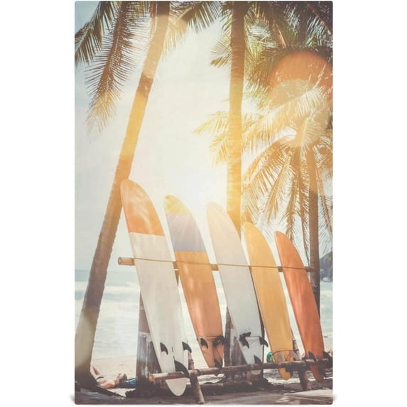 Summer Beach Surfboards Tea Towels 4 Pack Coconut Trees Kitchen Dish Cloth with Hanging Loop, 18"x28" Lint-Free Absorbent Towel for Kitchen Drying Wiping and Cleaning