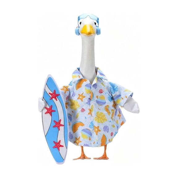 Summer Beach Surfing Themed Goose Outfit Set For Porch Garden, Polyester Costume For 23 Inch Goose Statue