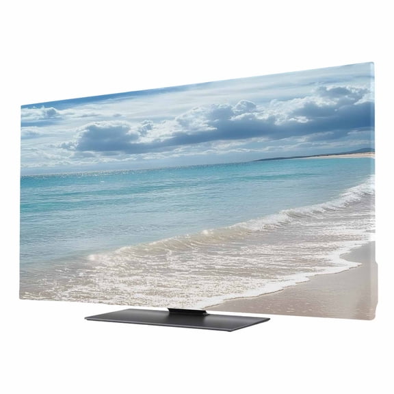 Summer Beach TV Dust Cover 24 Inch, Ocean Waves Sky Cloud Scenery Shore Computer Monitor Cover Dustproof Stretchable Indoor TV Screen Protector for LED LCD Universal Monitors