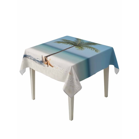 Summer Beach Table Cloth 54x54 Inch Square, Seaside Palm Tree Blue Sky Shore Starfish Shell Waterproof Tablecloth Washable Table Cover for Party Picnic Dinner Decor
