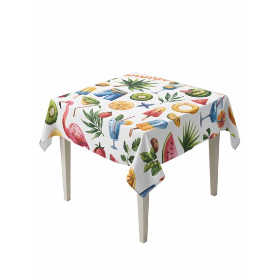 Summer Beach Table Cloth, Tropical Coconut Watermelon Lemon Flamingo Waterproof Tablecloth for Square Tables, Reusable Washable Fabric Table Cover for Restaurant Kitchen Dining Tables 54"x54"
