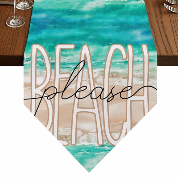Summer Beach Table Runner for Dining Room, Peace Ocean Waves Cotton Linen Dining Table Runner Tablecloth Dresser Scarves for Kitchen Cafe 13x36 Inches Long