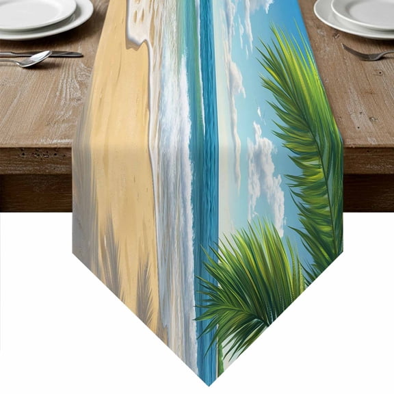 Summer Beach Table Runner Linen Burlap Table Runner 36 Inches Small Coastal Ocean Tropical Palm Trees Dresser Scarves for Kitchen Island Coffee Dining Room Party Wedding Banquet Holiday Decor 13"x36"