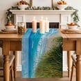 thumbnail image 1 of Summer Beach Table Runner, Realistic Green Weed Coastal Scenery Blue Sky Wave Cotton Linen Kitchen Table Decoration Washable Dining Tabletop Runners for Home Party Decor 13x60 Inches, 1 of 9