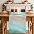 thumbnail image 1 of Summer Beach Table Runner, Teal Green Gradient Ocean Wave Beige Sand Abstract Cotton Linen Kitchen Table Decoration Washable Dining Tabletop Runners for Home Party Decor 13x48 Inches, 1 of 9