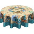 thumbnail image 1 of Summer Beach Tablecloth Round 60 Inch, Shell Coastal Wreath Sea Theme Waterproof Fabric Circular Table Cloth Cover for Home Kitchen Dining Patio Picnic Party Decor, 1 of 7
