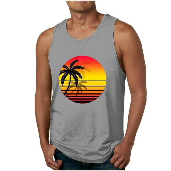Summer Beach Tank Tops Men,Basice Tank Tops Men Gym,Hawaii Tank Tops Big and Tall,Sleeveless Tank Top Muscle Shirts for Men,Casual Men's Summer Beach Camisole Print Sport Round-Neck Tank Top