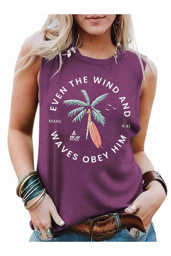 Summer Beach Tank Tops for Women Purple-Red S
