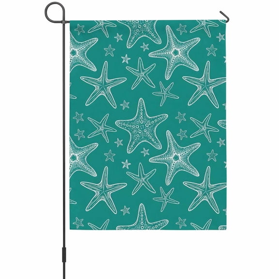 Summer Beach Teal Starfish House Flag 28 x 40 Inches, Modern Nautical Coastal Ocean Marine Life Weather Proof Outdoor Patio Flags Double Sided Small House Decoration for Yard Lawn Outside Home
