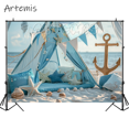 thumbnail image 1 of Summer Beach Tent Photography Backdrop Shell Flag Seaside Holiday Cake Smash Baby Background Kids Birthday Photo Studio Props, 1 of 4