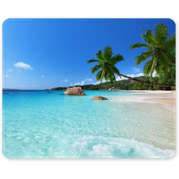 Summer Beach Theme Computer Mouse Pad for Desk, Premium-Textured Non-Slip Rubber Stitched Edges Waterproof Square Gaming Mouse Mat for Gaming Work Wireless Mice
