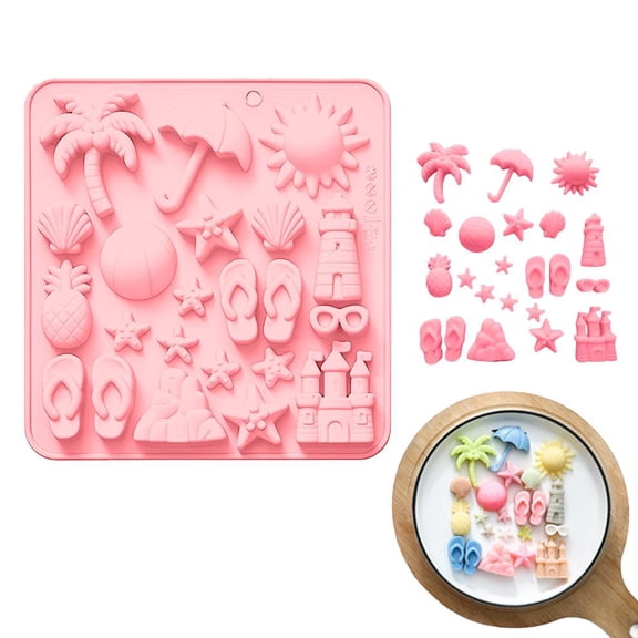 Summer Beach Theme Silicone Molds, Beach Themed Chocolate Molds, for Tropical Summer Party Marine Jello Cookie Ice Cube Baking Mould - Pink