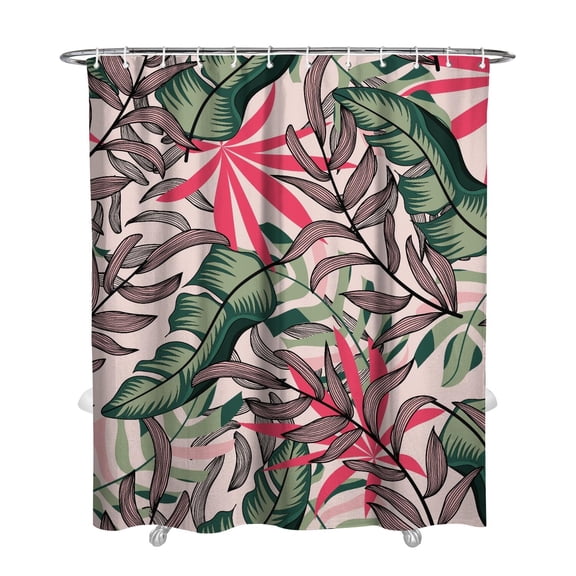 Summer Beach Themed Tropical Floral Shower Curtain 72x84, Featuring Exotic Floral, Hawaiian Hibiscus, Botanical Jungle Leaves and Palm Leaf Patterns, Vibrant Colorful Boho Style