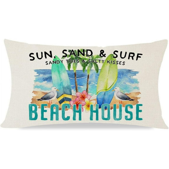 Summer Beach Throw Pillow Covers 12x20 Inch Sea Ocean Sailboat Nautical Coastal Blue Outdoor Decorations Lumbar Decorative Throw Pillows Cases for Beach House Home Living Room Couch Decor