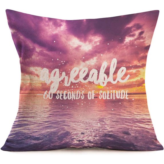 Summer Beach Throw Pillow Covers Polyester Linen Beautiful Sunset with Warm Saying Design Decorative Pillow Case 18‘‘x18‘‘ Inch Square Cushion Cover for Holiday Sofa,Pink