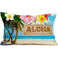 thumbnail image 1 of Summer Beach Throw Pillow Covers Rectangular 12x20 Inch Aloha Hawaii Tropical Hibiscus Flowers Coconut Palm Trees Plants Throw Waist Pillow Cases Cotton Linen Holiday Home Decor Pillowcase, 1 of 4