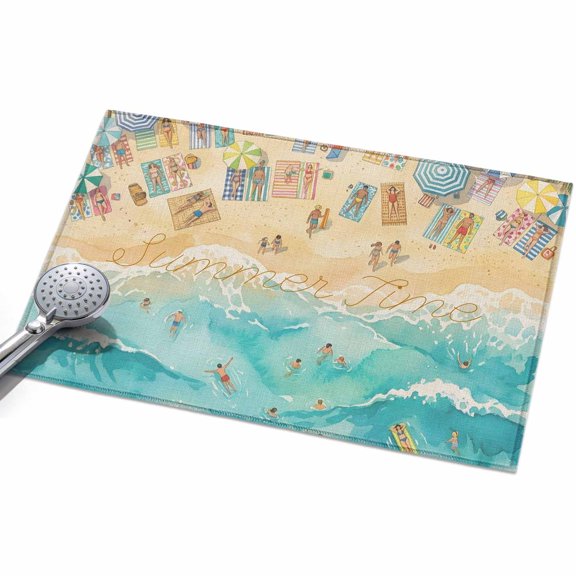 Summer Beach Time Entryway Rug 2x3ft Washable Non Slip Bathroom Rug Low Pile Indoor Floor Front Door Mat Ocean Waves Leisure Time Sandy Rectangle Area Rugs Carpet for Kitchen Office Dining Room Home