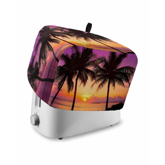 Summer Beach Toaster Cover 2 Slice, Small Kitchen Appliance Covers, Ocean Orange Sunset Shoreline Seascape Toaster Oven Cover with Loop, Bread Machine Cover Polyester Dust Cover Protection