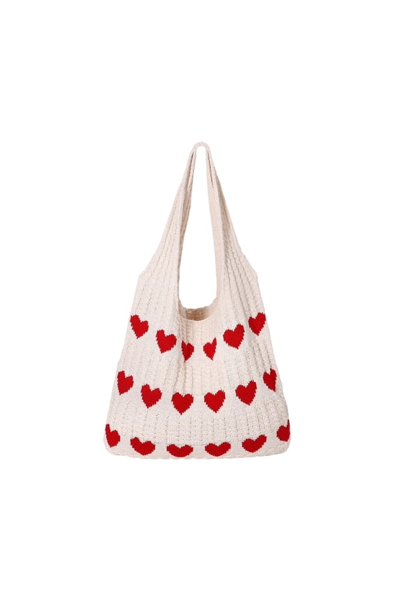 Summer Beach Tote Bag for Women, Heart Knit Hollow Crochet Shoulder Bag, Aesthetic Boho Hobo Bag for Daily & Vacation Useļ¼13.4" x 21.4"