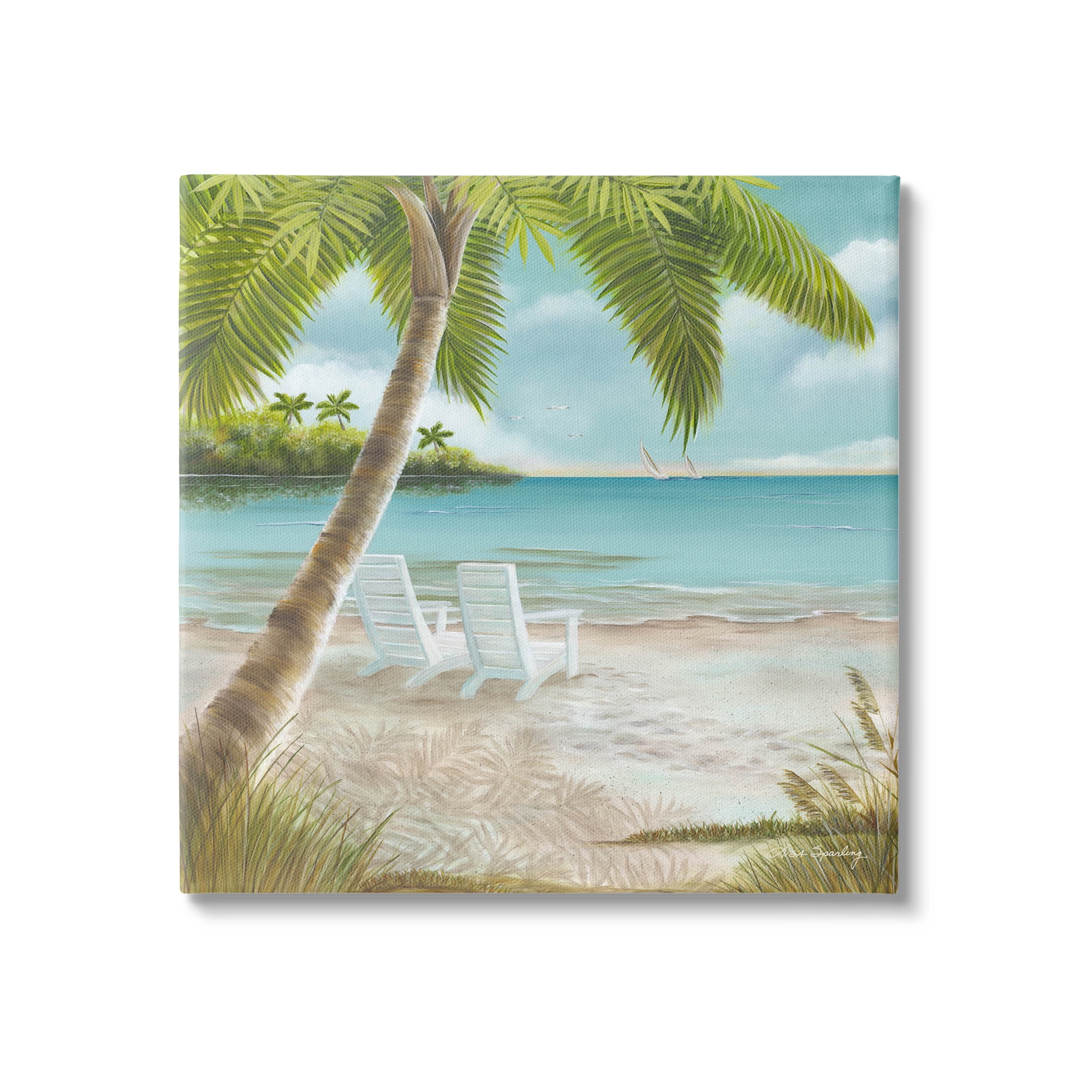Summer Beach Tropical Vacation Shore Coastal Painting Gallery Wrapped Canvas Print Wall Art