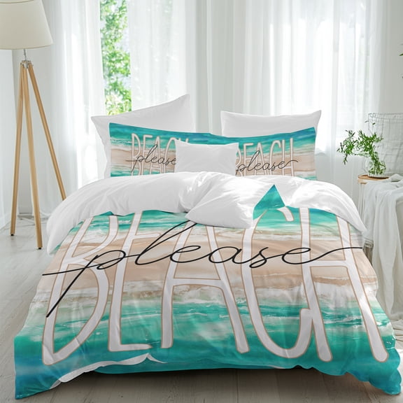 Summer Beach Twin Duvet Cover Set, Peace Ocean Waves 4 Piece Microfiber Bedding Set with Zipper Closure, Bed Sheet and 2 Pillow Shams, Soft Bedding Cover