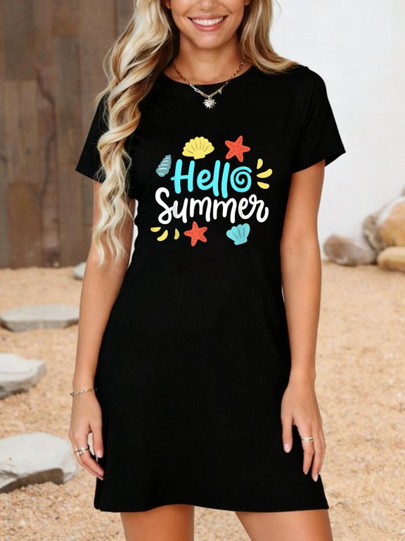 Summer Beach Vacation Hello Summer T-Shirt Dress for Men Women Kids Summer Vacation Dress Casual Resort Wear