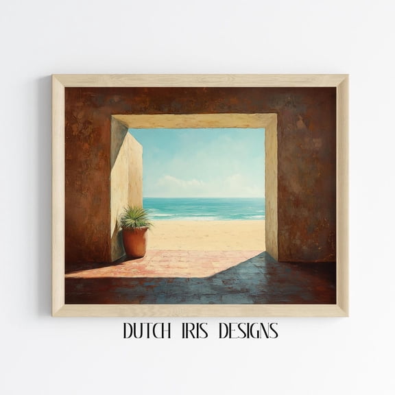 Summer Beach View From Rustic Room, Sunny Coastal Scene, Tranquil Seaside Art, Cottage Style Wall Art, Print 364 Home Decor #1386, Unframed Poster Size 8x12