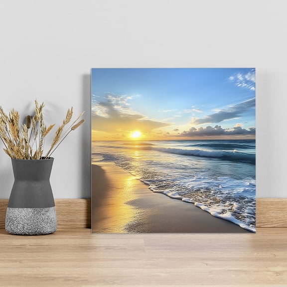 Summer Beach Wall Art Painting on Canvas, Sunset Ocean Coastal Nautical Canvas Art Home Prints Wall Art Framed Modern Artwork for Living Room Bedroom Wall Decor 8x8in