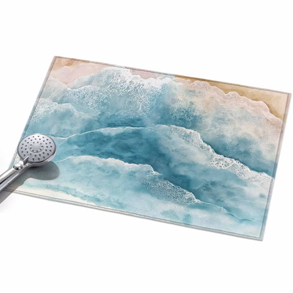 Summer Beach Washable Area Rug 2 x 3 ft Blue Coastal Nautical Ocean Wave, Soft Non Slip Rugs Stain Repellent Indoor Felt Carpet for Living Dining Room Bedroom Home Office