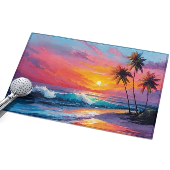 Summer Beach Washable Area Rug 2 x 3 ft Tropical Palm Trees Sunset Waves Nature, Soft Non Slip Rugs Stain Repellent Indoor Felt Carpet for Living Dining Room Bedroom Home Office