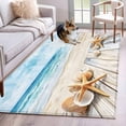 thumbnail image 1 of Summer Beach Washable Area Rugs 2.7'x5', Ocean Starfish Shell Plank Nautical Low Pile Throw Living Room Rug Non-Slip Sturdy Edge Binding Carpet for Indoor Entryway Bedside Kitchen, 1 of 9