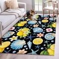 thumbnail image 1 of Summer Beach Washable Area Rugs 3'x5', Ocean Starfish Shell Coastal Conch Lemon Flowers Black Low Pile Throw Living Room Rug Non-Slip Sturdy Edge Binding Carpet for Indoor Entryway Bedside Kitchen, 1 of 9