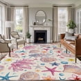 thumbnail image 1 of Summer Beach Washable Living Room Rugs 6'x9', Ocean Starfish Shell Coastal Conch Coral Flowers Linen Low Pile Throw Large Area Rug Non-Slip Sturdy Edge Binding Carpet for Dining Room Kitchen Office, 1 of 9